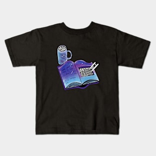 Magical book with a cup of coffee. Kids T-Shirt